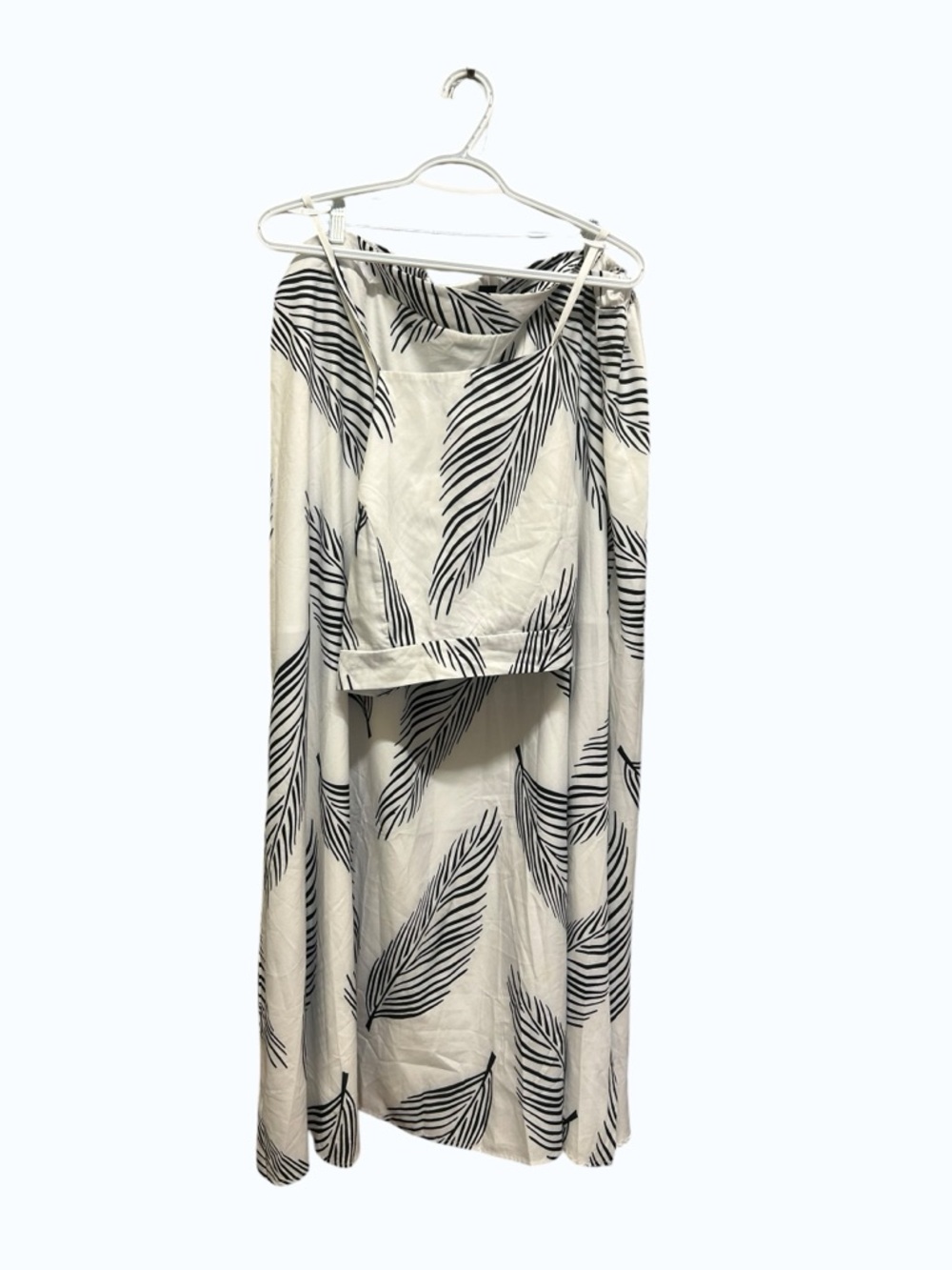 Shein 4XL Tropical Leaf Print 2pc Maxi Skirt Set White Black Side Split
